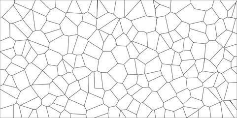 Poster - White color Broken Stained-Glass Background with black lines. Voronoi diagram background. Seamless pattern with 3d shapes vector Vintage Illustration background. Geometric Retro tiles pattern