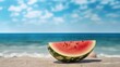 Watermelon on Beach Background. Generative AI