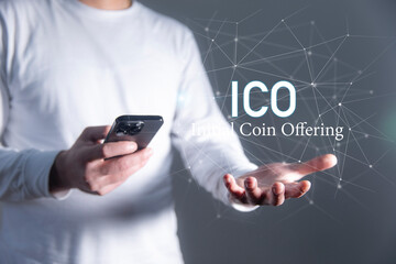 Wall Mural - ICO Initial coin offering banner for financial investment