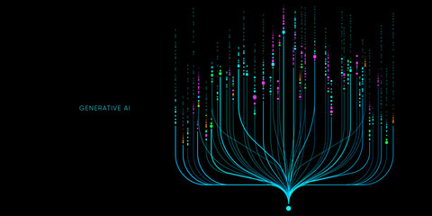Fototapete - Illustration of abstract stream. Artificial intelligence. Big data, technology, AI, data transfer, data flow, large language model, generative AI