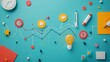 © PhornpimonNutiprapun - A Colorful Table With A Light Bulb, A Clock, A Pen And A Graph On It. Back To School Concept.