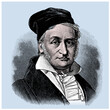 vectored colored old engraving of famous German mathematician, astronomer, geodesist, and physicist Johann Carl Friedrich Gauss, engraving is from Meyers Lexicon published 1914 - Leipzig, Deutschland