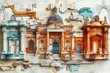 Different architectural styles combined in one eclectic collage. 3D illustration.