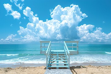 Wall Mural - Lifeguard station on beach