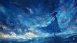 girl in front of the starry sky abstract poster web page PPT background with generative