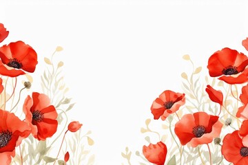 Wall Mural - watercolor red poppy flowers frame border isolated on white background. Can be used for business card, scrapbook and other printed products. watercolor of poppy flowers frame. 