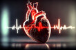 The human heart and pulse in neon light. black background. 