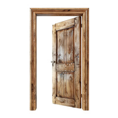 Weathered open wooden door, cut out