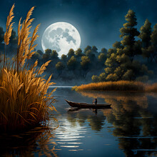 Moonlight Reflection In The Lake
