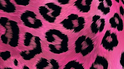 A wild and bold pink leopard print fabric with black markings, perfect for fashion and trend backgrounds or wallpapers