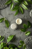 Fototapeta Miasto - Cosmetic branding, packaging and make-up concept - Luxury face cream moisturizer jarle and green leaves background, organic skincare cosmetics product for luxury beauty brand