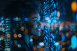 African american woman with futuristic tech backdrop. Generative AI