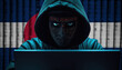 Hacker in hoodie sitting in front of a monitors with Colorado flag background and  cyber security concept