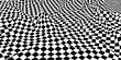 Abstract vector background chaotic wavy surface with curve pattern black squares. Black checkers isolated on white.