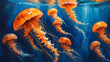 Underwater Life: Jellyfish and Fish in Aquarium and Blue Sea