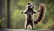 A Raccoon With Its Tail Held High A Sign Of Confi