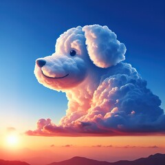 Wall Mural - Lightly colored cloud sculpted into the shape of a Cute dog in the clear blue sky
