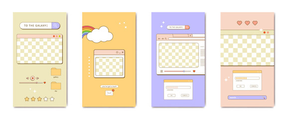 Fototapete - aesthetic 90s retro vaporwave post and story template. Social media stories and posts with old nostalgic computer aesthetic ui elements vector set