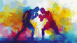 © Tony Baggett - Abstract illustration of a male boxers wearing boxing gloves exercising their punching technique for a championship match in a canvas ring, stock illustration image