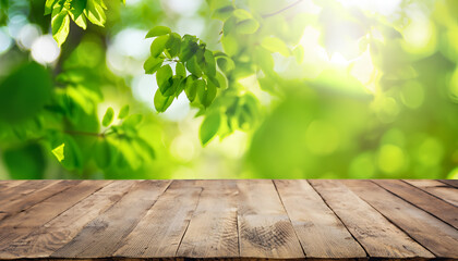 green leaves on empty  wooden table background wallpaper green wood texture 