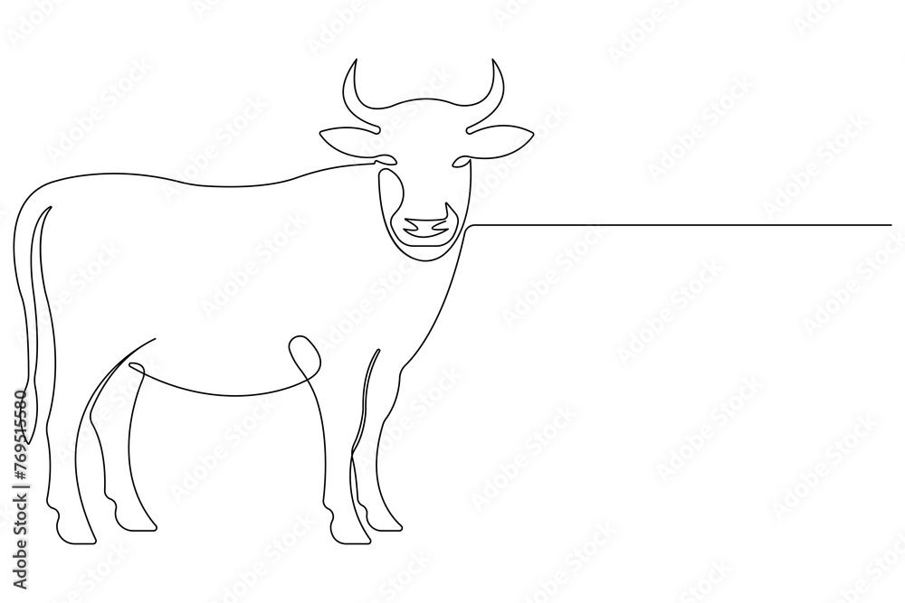 Continuous one line art drawing of cow pet animal concept outline ...