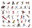 Collage. Athletes of different sports, men and women in motion, training isolated on white background. Concept of professional sport, competition, championship, game, dynamics