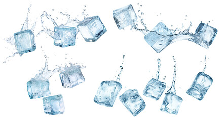 Poster - Set of flying melting ice cubes, cut out