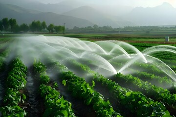 Wall Mural - Innovative irrigation technology in agriculture to enhance water conservation and modern farming methods. Concept Agricultural Technology, Water Conservation, Irrigation Innovation