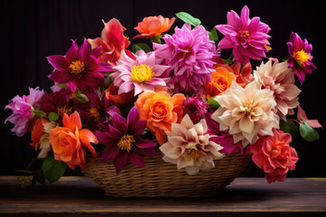 Wall Mural - Colorful background. View of multicolor flowers. Beautiful dahlia flowers as background. Summer flowers is genus of plants.