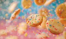 cookies flying in the air a colorful c, Generative AI