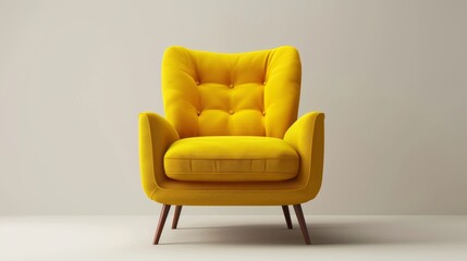 Poster - 3D rendering of a realistic yellow armchair. Comfortable and cozy office chair for indoor use. Office home decor furniture.