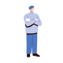 Aufkleber - Doctor, surgeon in hospital scrubs, medical mask and gloves. Medic, practitioner, clinic worker standing. Healthcare surgery specialist. Flat vector illustration isolated on white background
