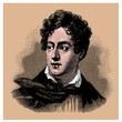 lord Byron, colored vector illustration from old engraving from Meyers Lexicon published 1914 in Leipzig