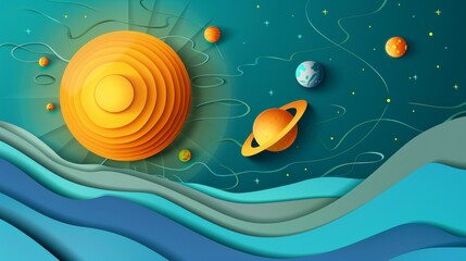 Poster - Modern illustration of solar system paper art style