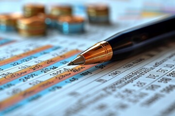 Poster - Pen on business , analytics documents. Business and analysis concept