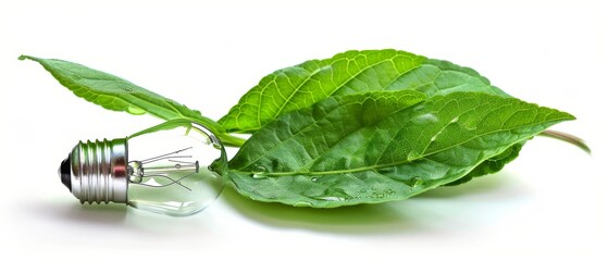 Poster - Energy saving eco lamp with green sprouts and leaves, isolated on white background. LED lamp with green leaf. Think Green. Ecological Concept. Environmentally friendly world.