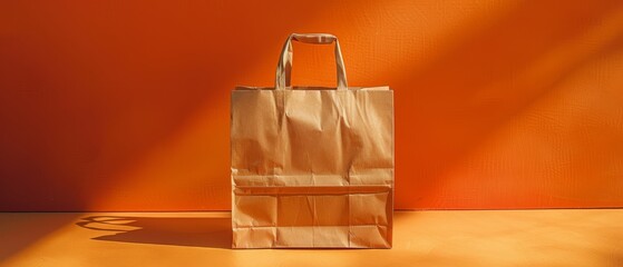 Aufkleber - A brown paper bag that can be recycled and reused on a counter. There is a printed plea for the user to use this bag again and again.