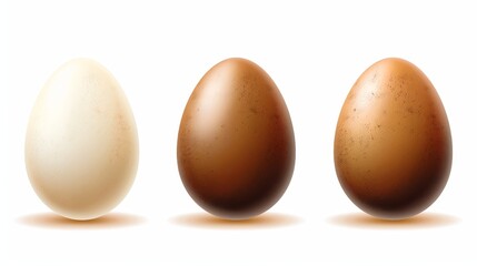 Aufkleber - This modern illustration is isolated on a white background and shows a realistic set of white, dark and light brown chicken eggs.