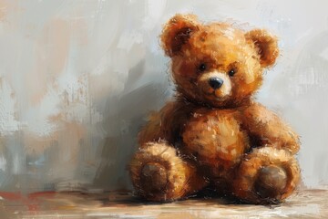 Wall Mural - An isolated drawing of a Teddy bear on a white background.