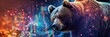 bear on a vibrant background with cryptocurrency trading charts and data Illustration of a bear market downtrend 