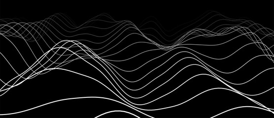 Fototapete - Abstract background of points. White wave. Cyber particles. Big data stream. Vector illustration