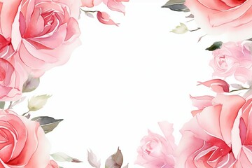 Wall Mural - Frame border beautiful bouquet of pink roses is framed by a white background. The roses are arranged in a way that creates a sense of harmony and balance, with each flower complementing the others