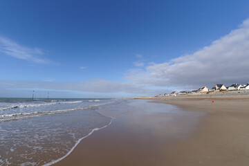 Canvas Print - Beach of Pirou-Plage in Cotentin coast	