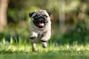 Wall Mural - Energetic Pug Running in Grass
