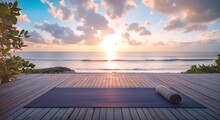 Yoga Mat Overlooking The Serene Beach At Dawn, Peaceful Meditation