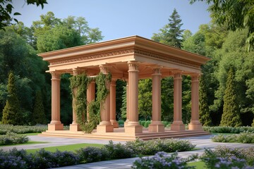 Wall Mural - Urban Infrastructure Garden or Park Circle Gazebo with Greek Columns and Roof