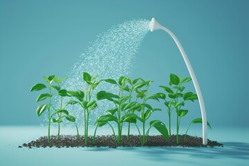 Wall Mural - watering plant with water spray agriculture farming 
