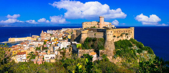 Wall Mural - Italy travel. Gaeta - beautiful coastal town in Lazio region. cityscape with medieval castle and the sea.