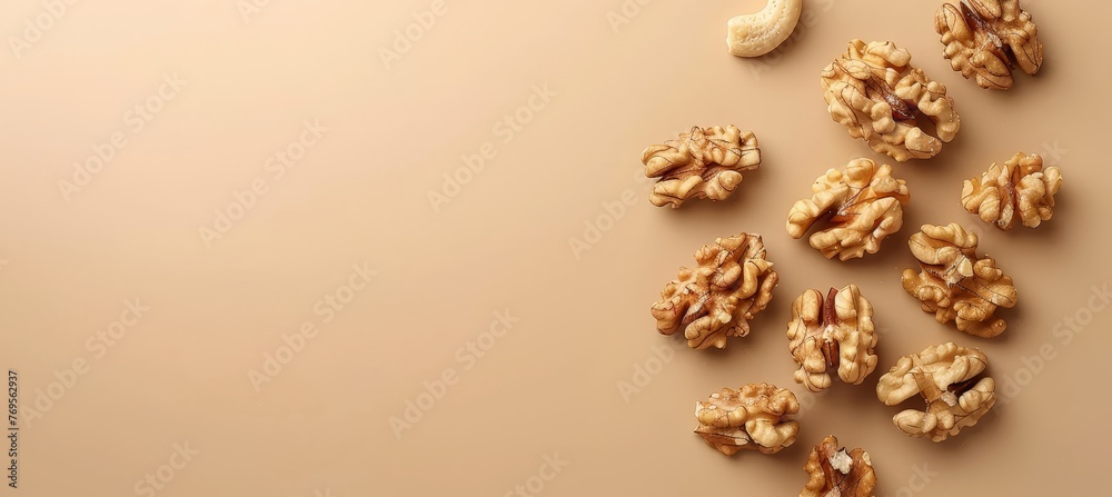 Nutras Image Variety of nuts on neutral background with ample space for custom text ...