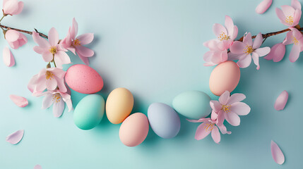 Canvas Print - Creative Easter celebration concept.
Pastel easter eggs and flowers with copy space
